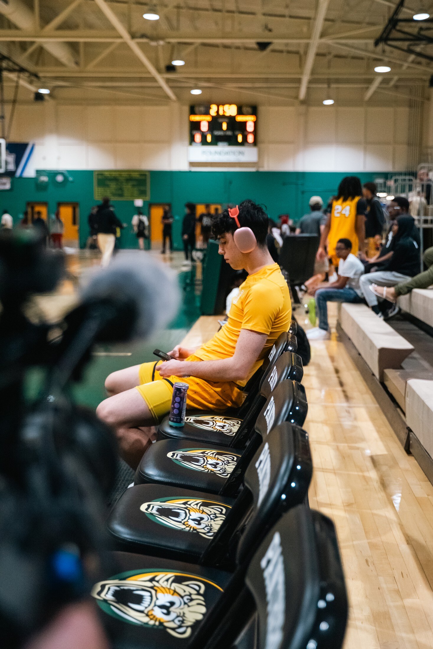 A quiet sideline moment between games